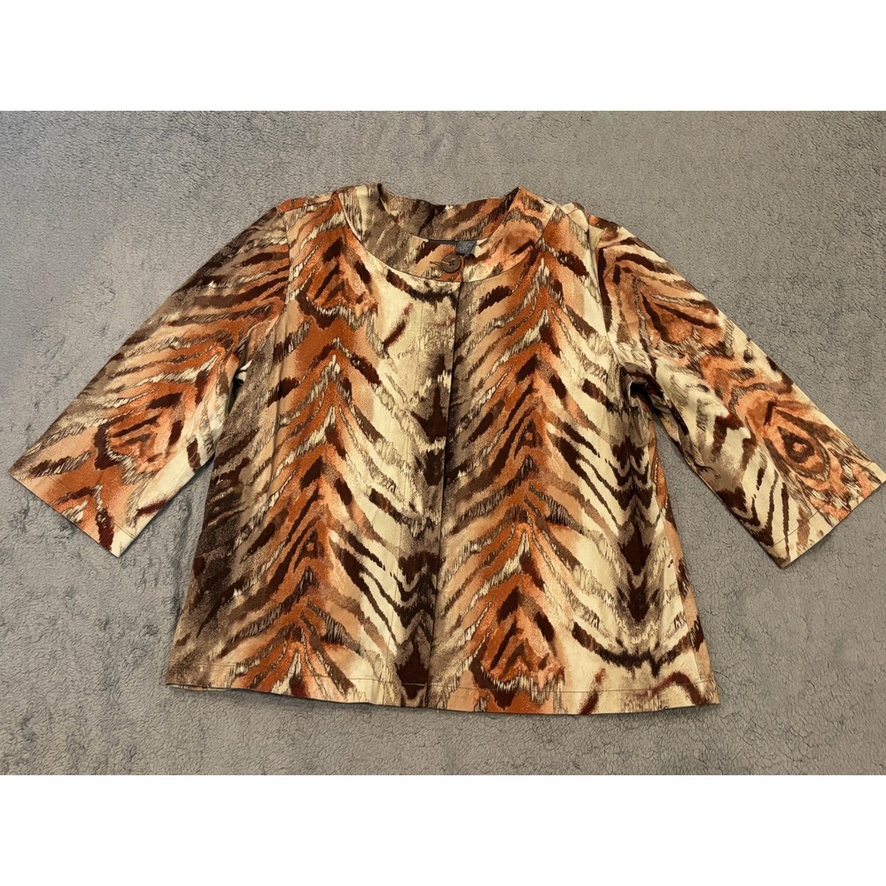 Additions by Chico's Tiger Print Open Front Jacket Brown Tan Size 3 XL